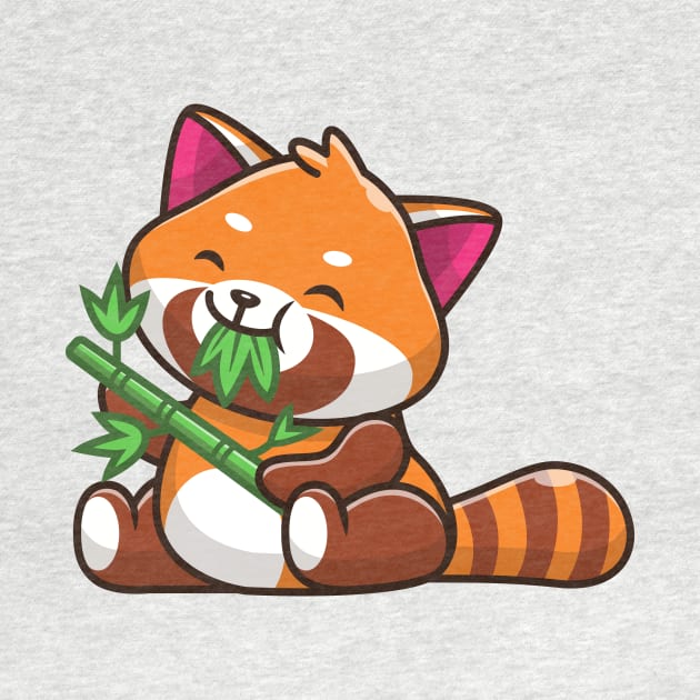 Cute Red Panda Eating Bamboo Cartoon by Catalyst Labs